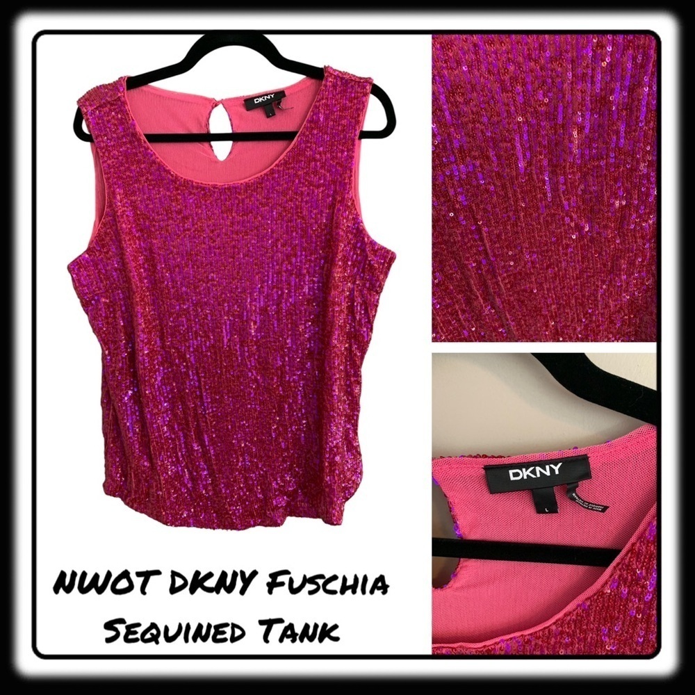 NWOT DKNY Sequined Fuschia Tank. Get your “ShimmerOn” for the Holidays